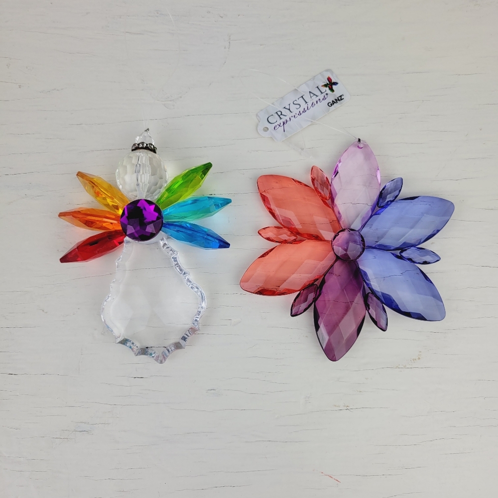 Rainbow Angel and Daisy Ganz Crystal Expressions Ornament Suncatchers Set of 2